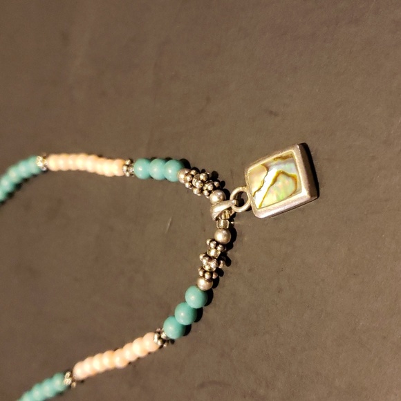 Mother of Pearl Sterling Silver Pendant on Beaded Necklace - Picture 2 of 6